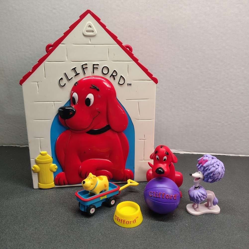 y2k Scholastic Clifford The Big Red Dog Playset Red White Doghouse Toy Set